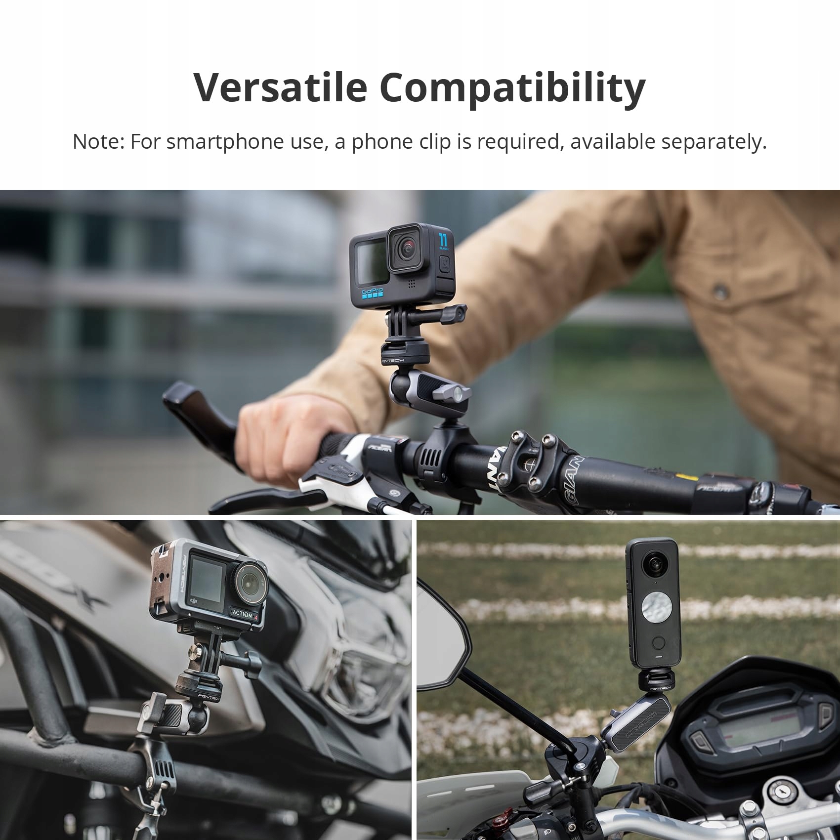PGYTECH Uchwyt Rowerowy Motocyklowy Do DJI OSMO GoPro Insta360 1/4 Adapter — miniatura 4