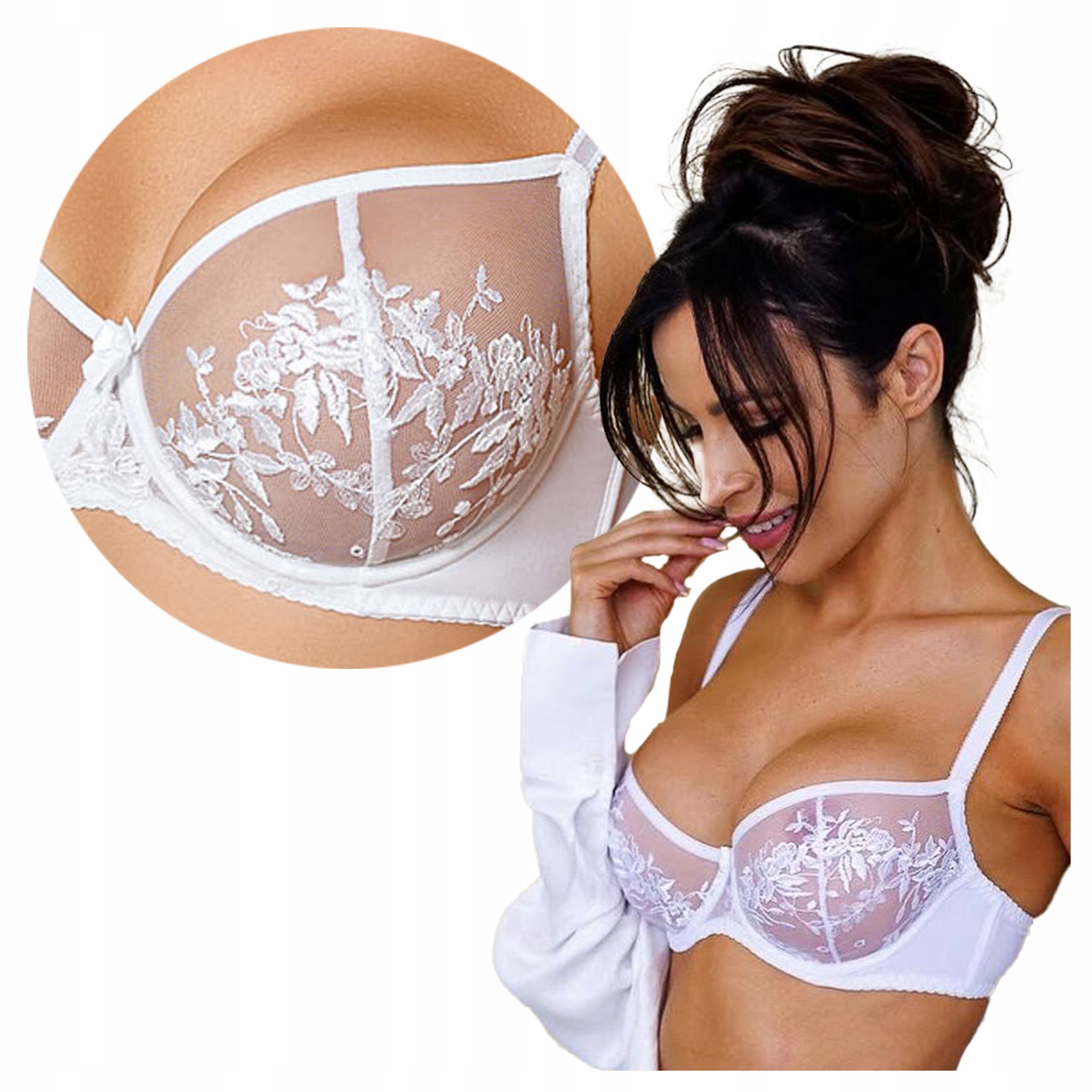 Elegantní měkká podprsenka s květinovým vyšíváním a kosticemi Sari Bílá 85A