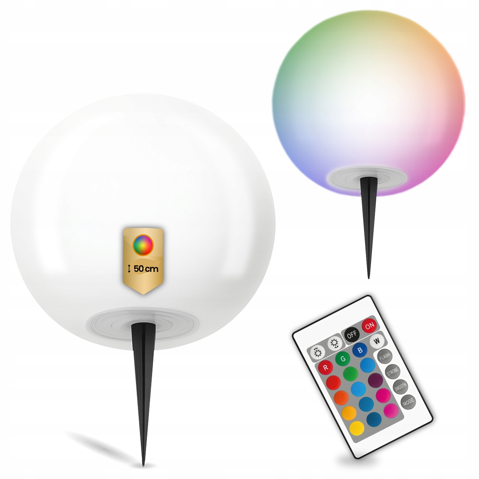 Lampa Solarna Ogrodowa Led Wbijana Ozdobna Naziemna Lampka Kula Rgb Pilot