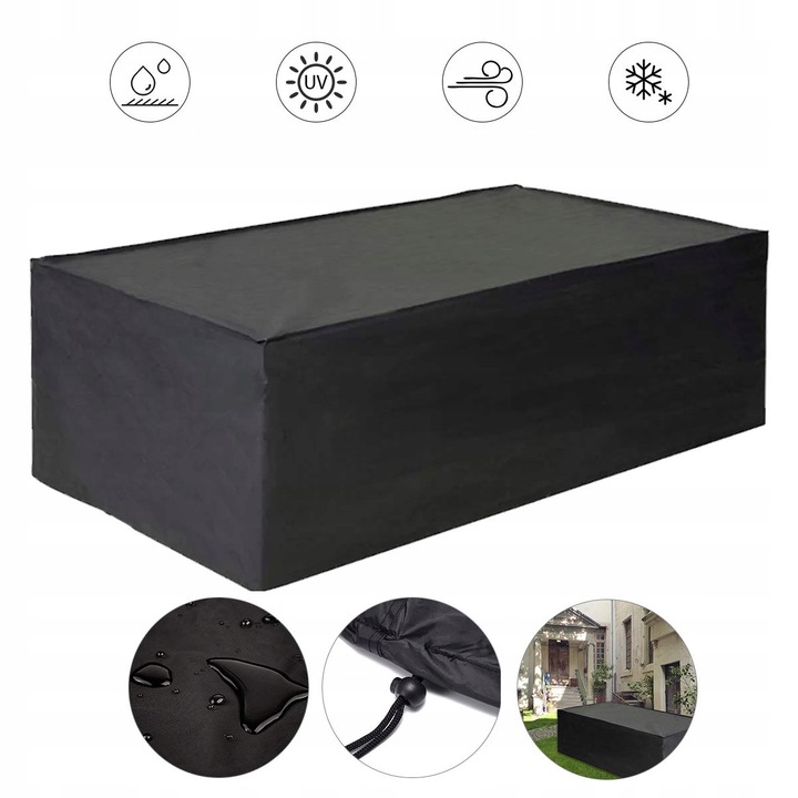 Pokrowiec Na Meble Ogrodowe Stół 250*200*80cm Czarny 210D