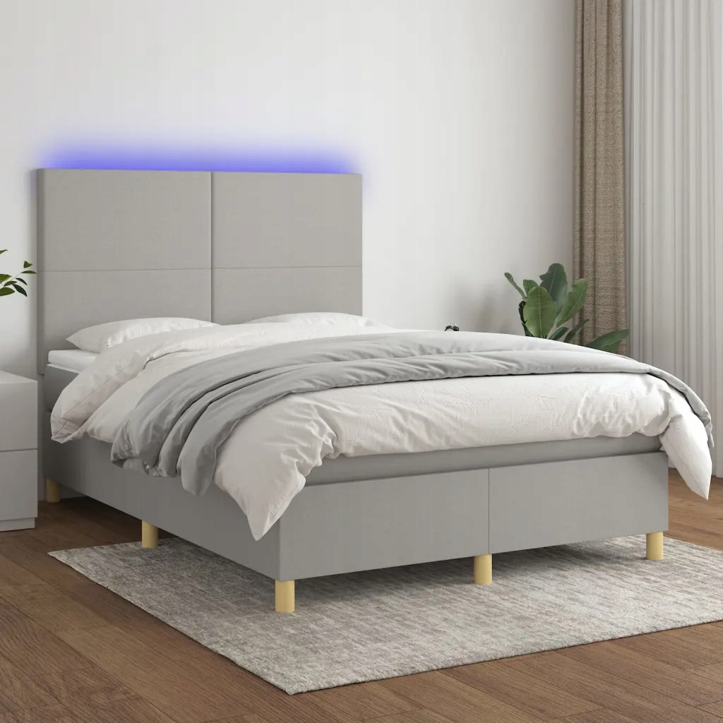 Box spring postel s matrací a Led světle šedá 140x200 cm textil Šedá 313527
