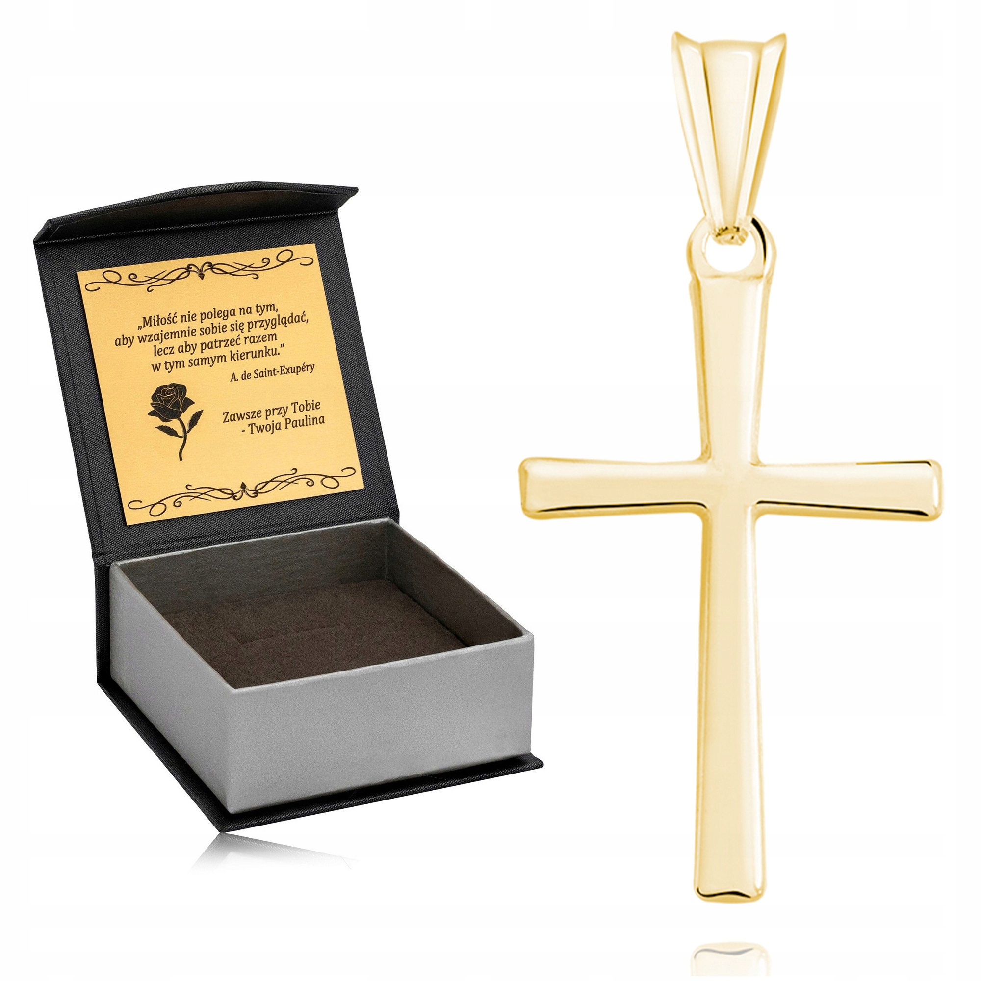 MĘSKI SUBTELNY ZŁOTY KRZYŻ NA PREZENT PRÓBA 925 POZŁACANY KRZYŻYK + GRAWER