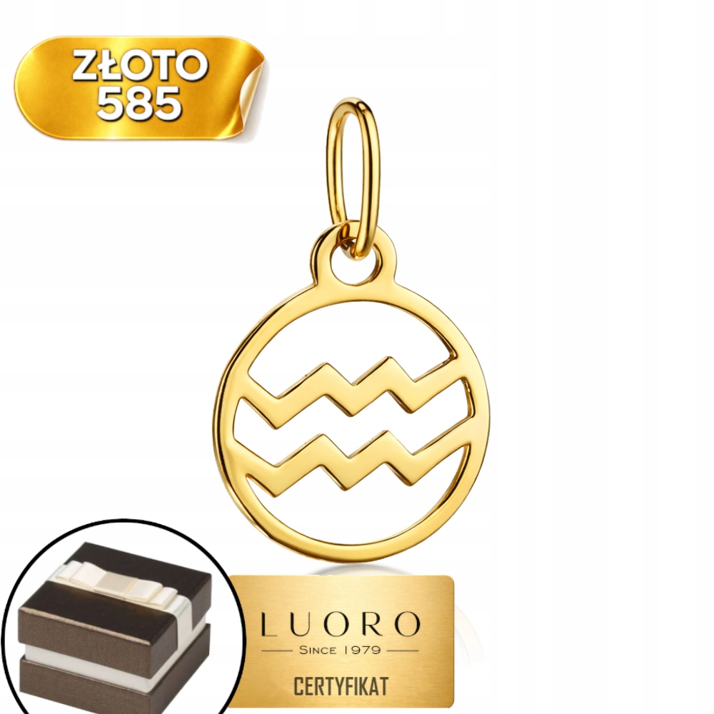 Přívěsek Zlatý 585 14K Vodnář Žluté Zlato 20 MM Elegantní Jemný