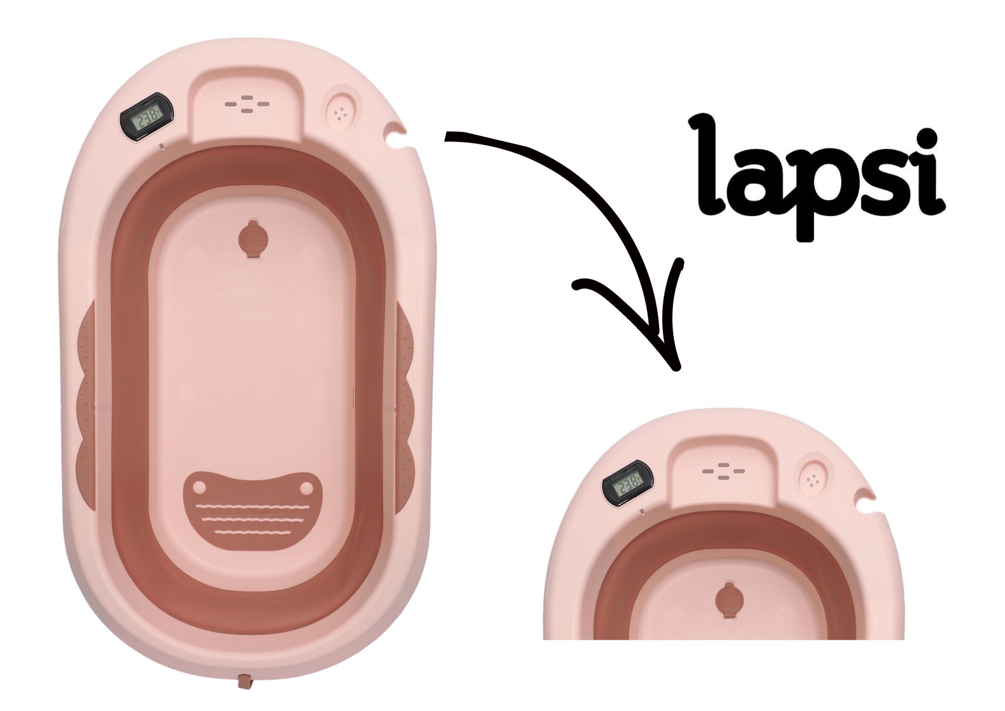 Wanienka składana turystyczna kąpielowa dla dziecka z termometrem różowa Głębokość produktu 21 cm
