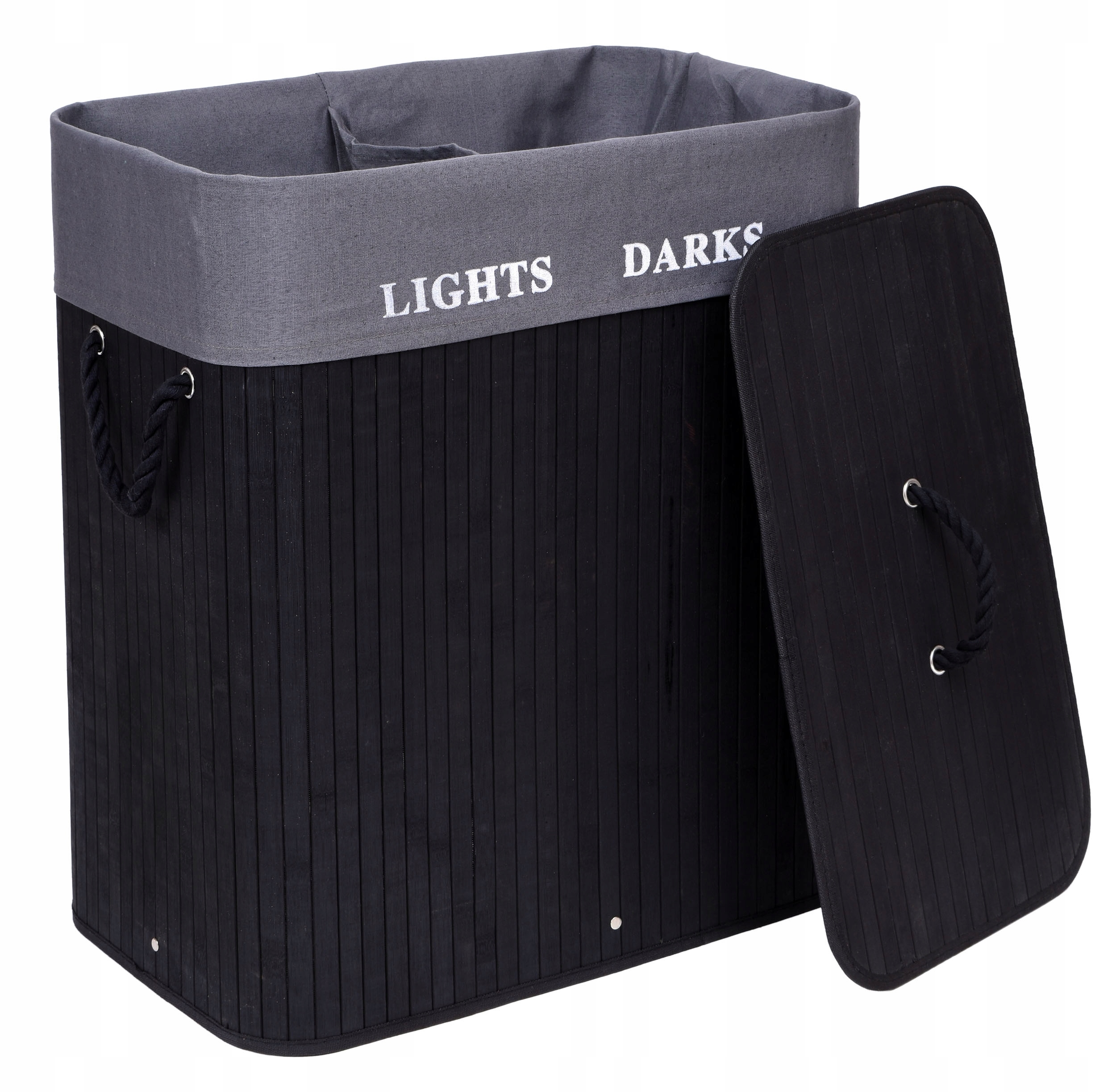 Bambusový koš na prádlo s 2 komorami, černý, Fsc