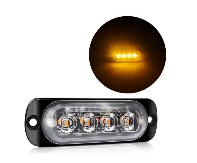 LAMPA OSTRZEGAWCZA OBRYSOWA STROBOSKOP 4 LED 86mm pomarańczowa 12V 24V