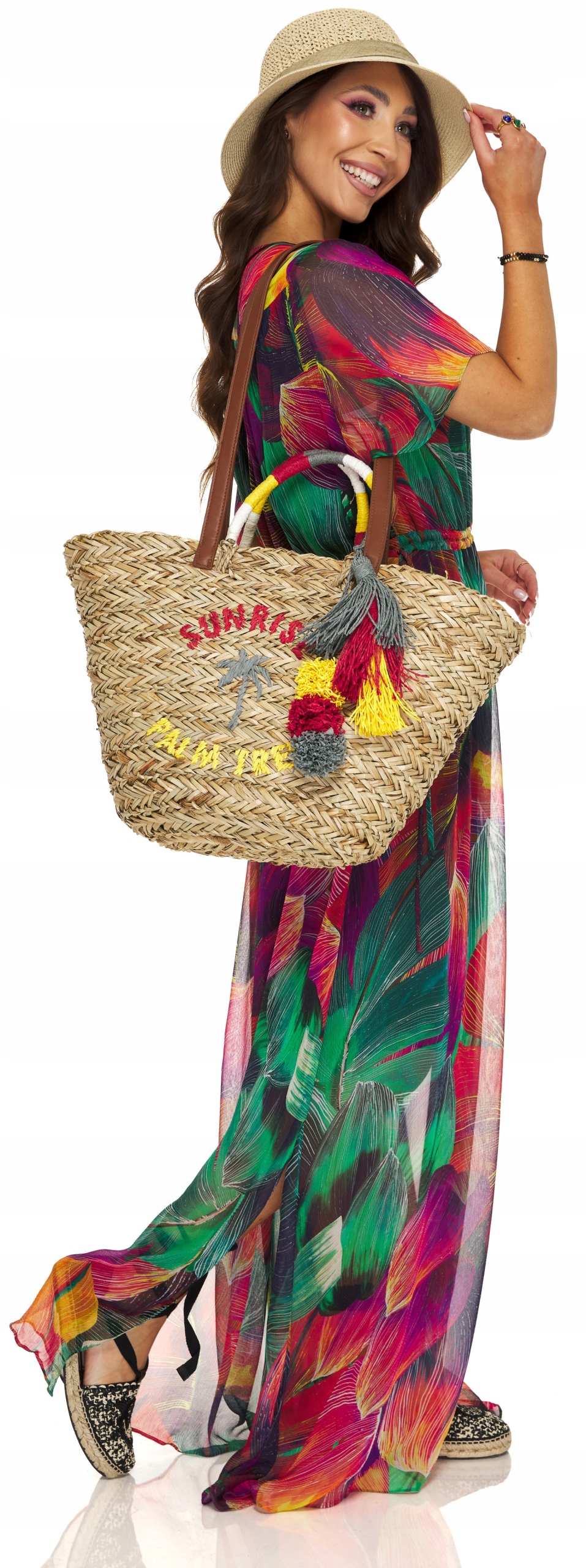 KOSZYK Z NATURALNEJ SŁOMY SHOPPERKA TORBA PLAŻOWA Model na plażę