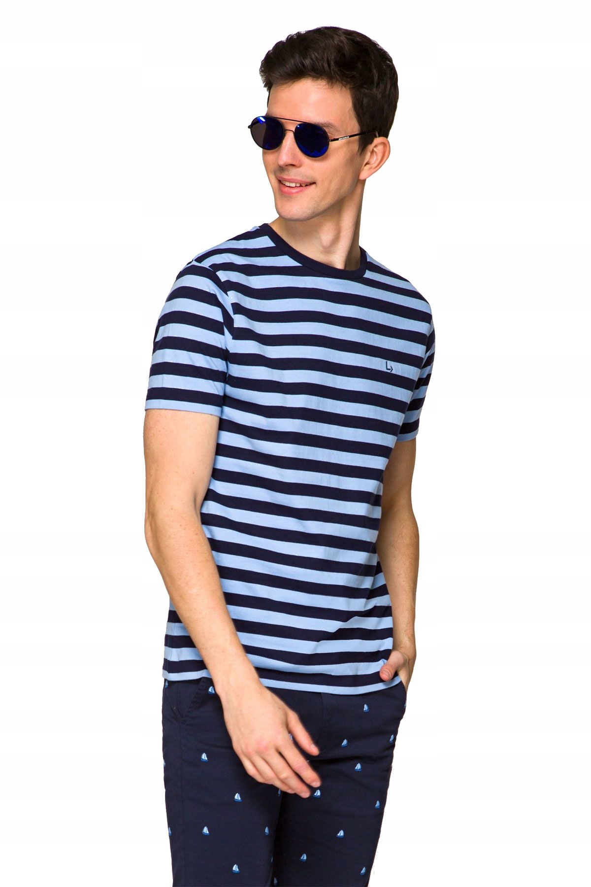 

T-shirt męski błękit granat pasy Lancerto Philip M