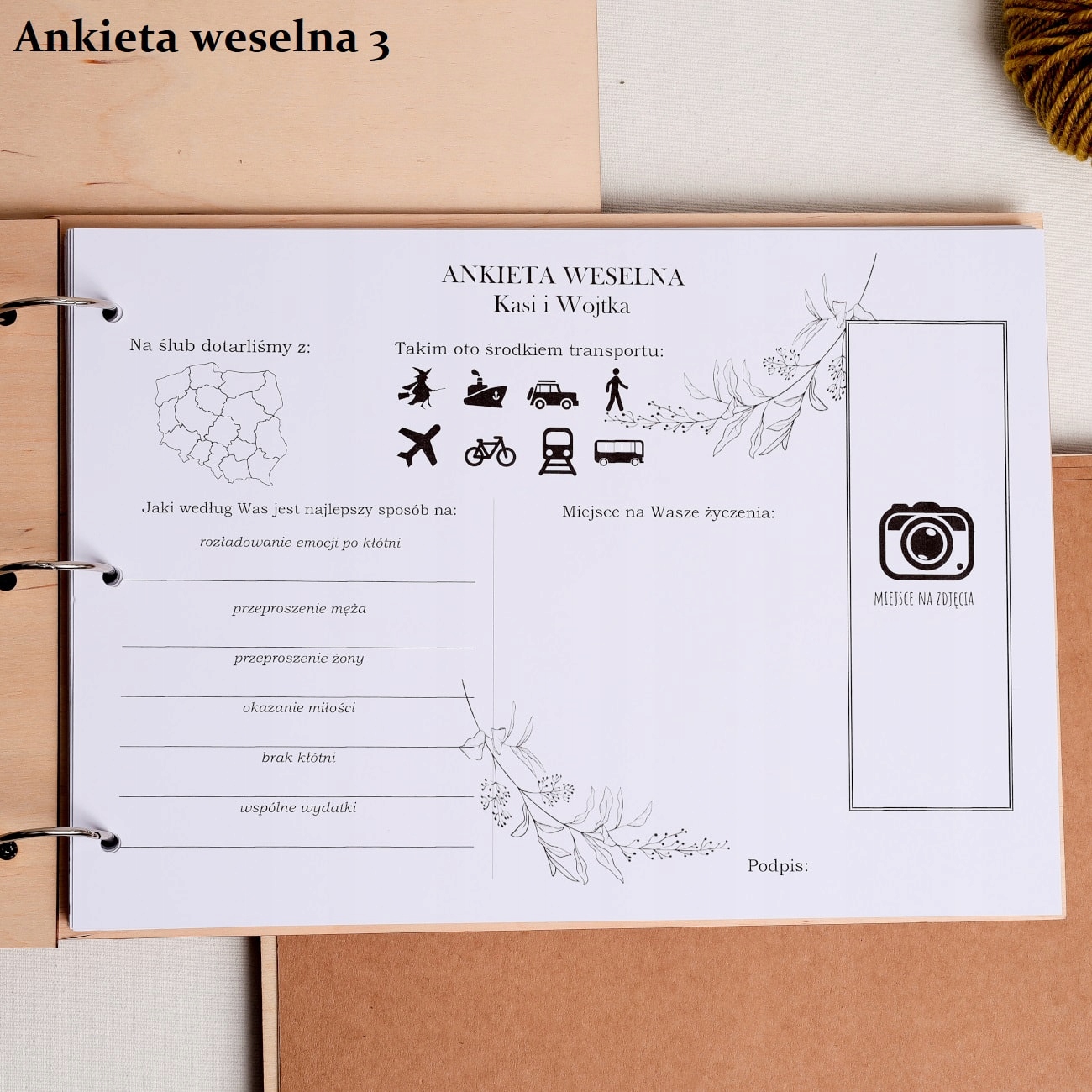 Księga gości weselnych z ankietami na ŚLUB WESELE Kolor stron białe
