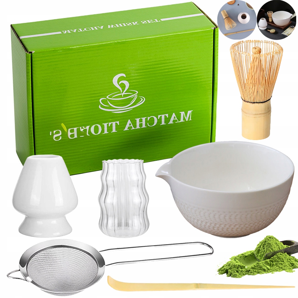 Levně Sada Na Matchu S Bambusovou Metlou, Mísou A Keramickými Doplňky 7V1