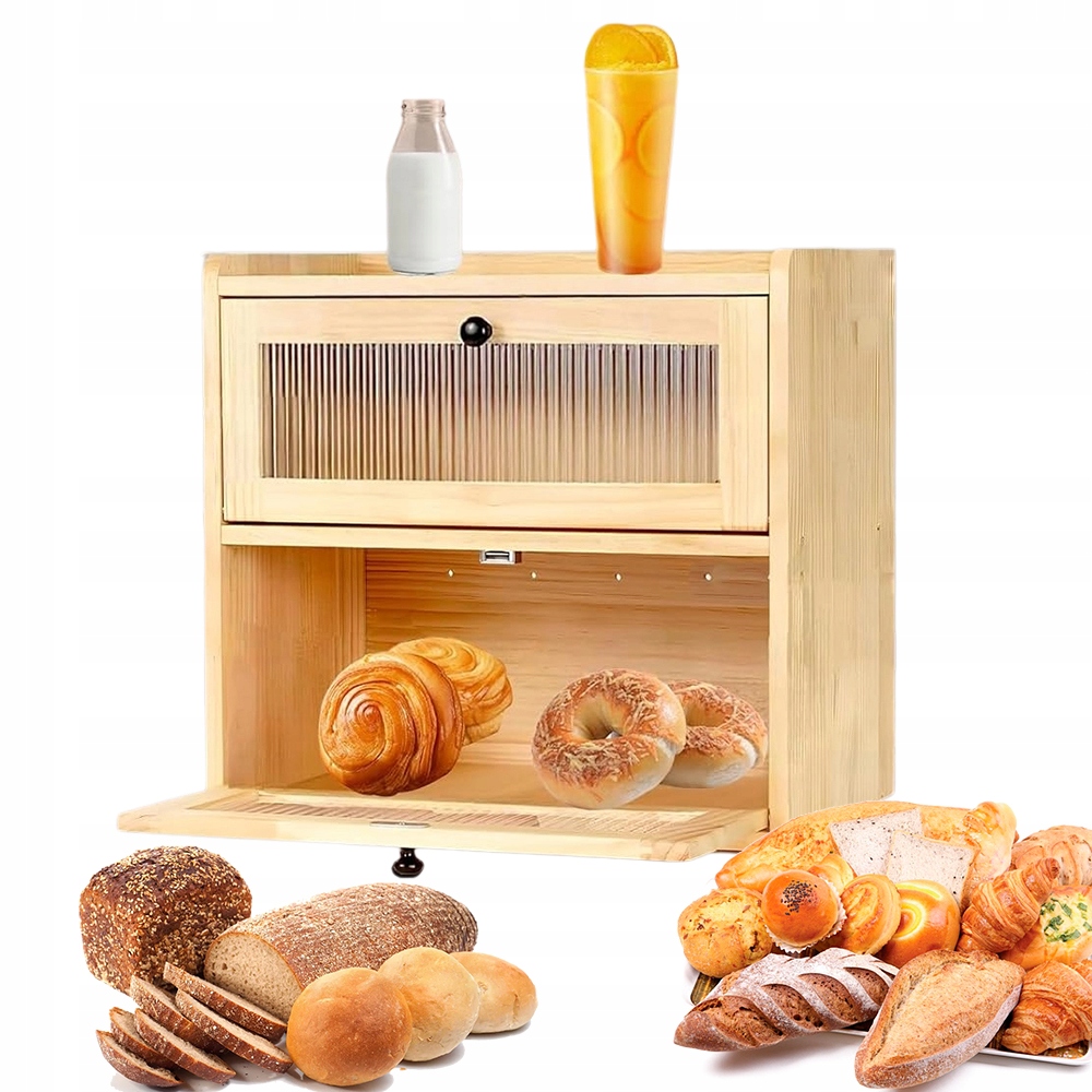 Prostorný Bambusový Chlebník Nádoba na Pečivo Chléb Rohlíky 36.5x24x34 cm