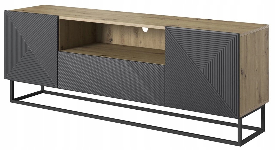 SZAFKA RTV LOFT STOLKIK KOMODA pod TV METALOWY STELAŻ DĄB ARTISAN SZARY MAT