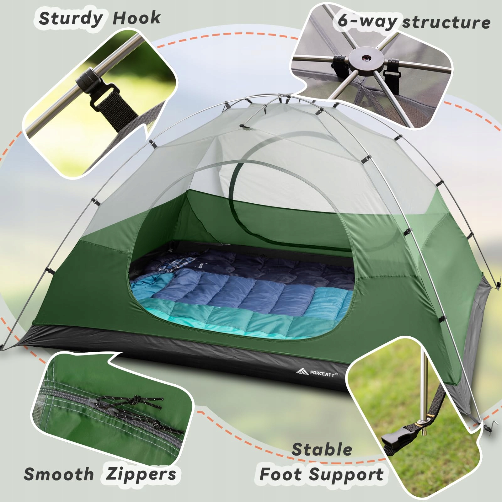 FORCEATT Namiot 3 Osobowy Camping Wodoodporny 3-4 Sezon Lekki Trekkingowy — miniatura 4