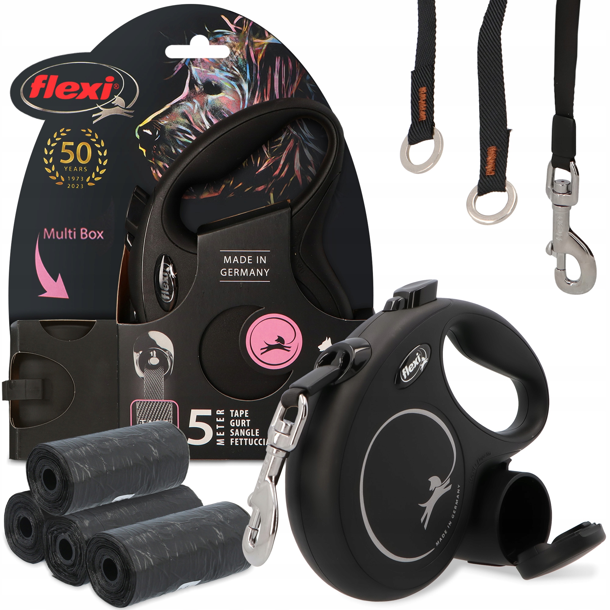 Levně Vodítko Psa Automatická Páska 5 m Flexi L Kontejner 80x Sáčky Psí Odcho 3O