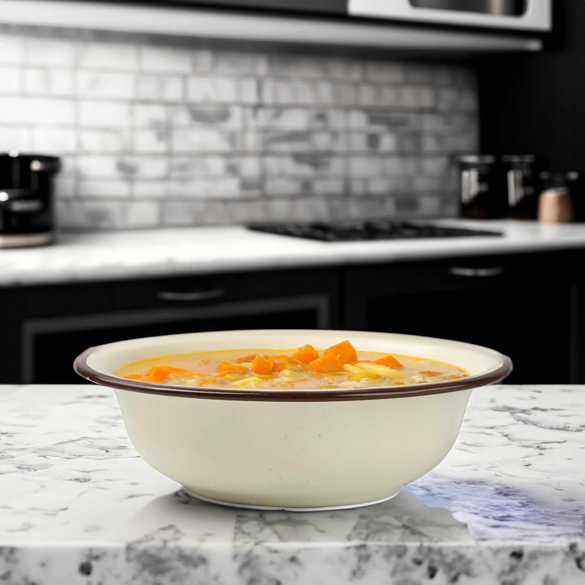 MISKA EMALIOWANA 18 CM NA ZUPĘ OWOCE WARZYWA EMALIA WZÓR KWIATY RETRO