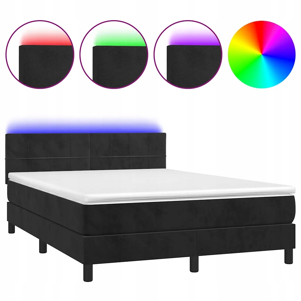 Kontinentální postel černá s matrací 140 x 190 cm a Led diodami