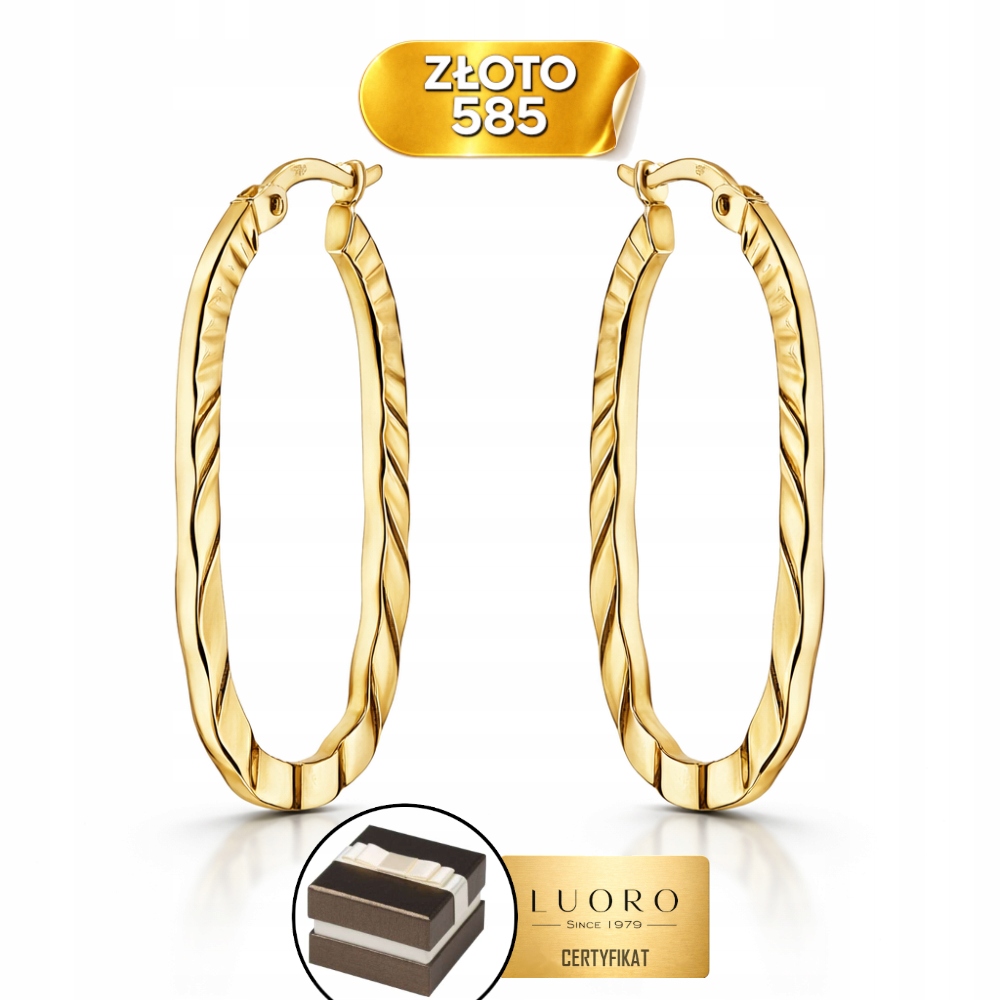 Náušnice Zlaté 585 14K Oválné Zdobené Po Stranách 31 MM Elegantní