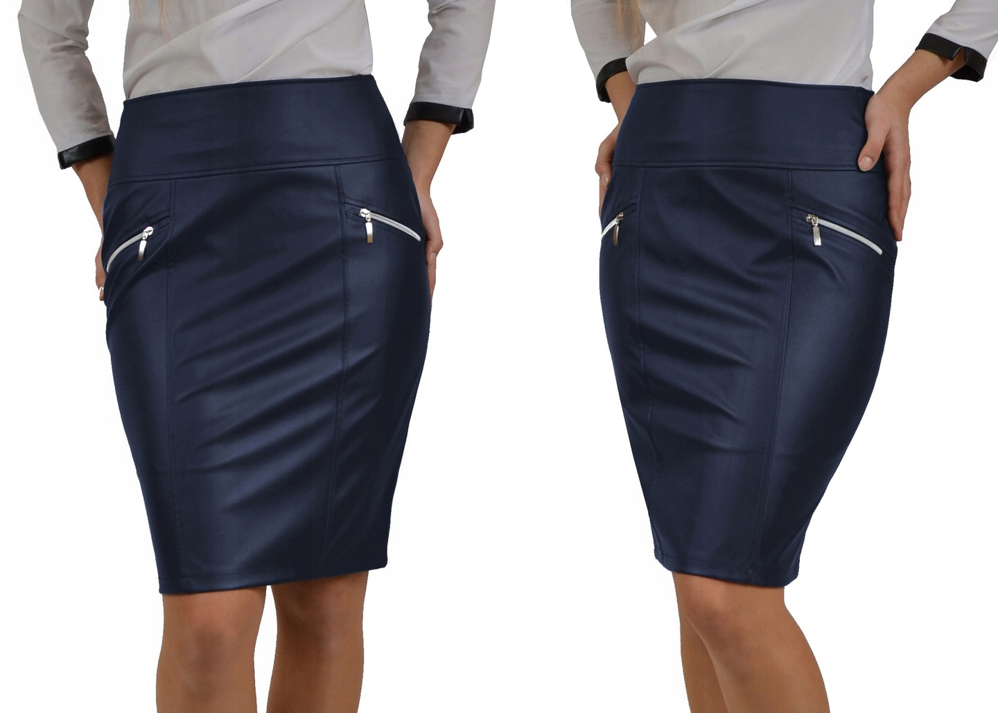 BIZNESOWA SPÓDNICA SKÓRA Z SUWAKAMI Roz.44