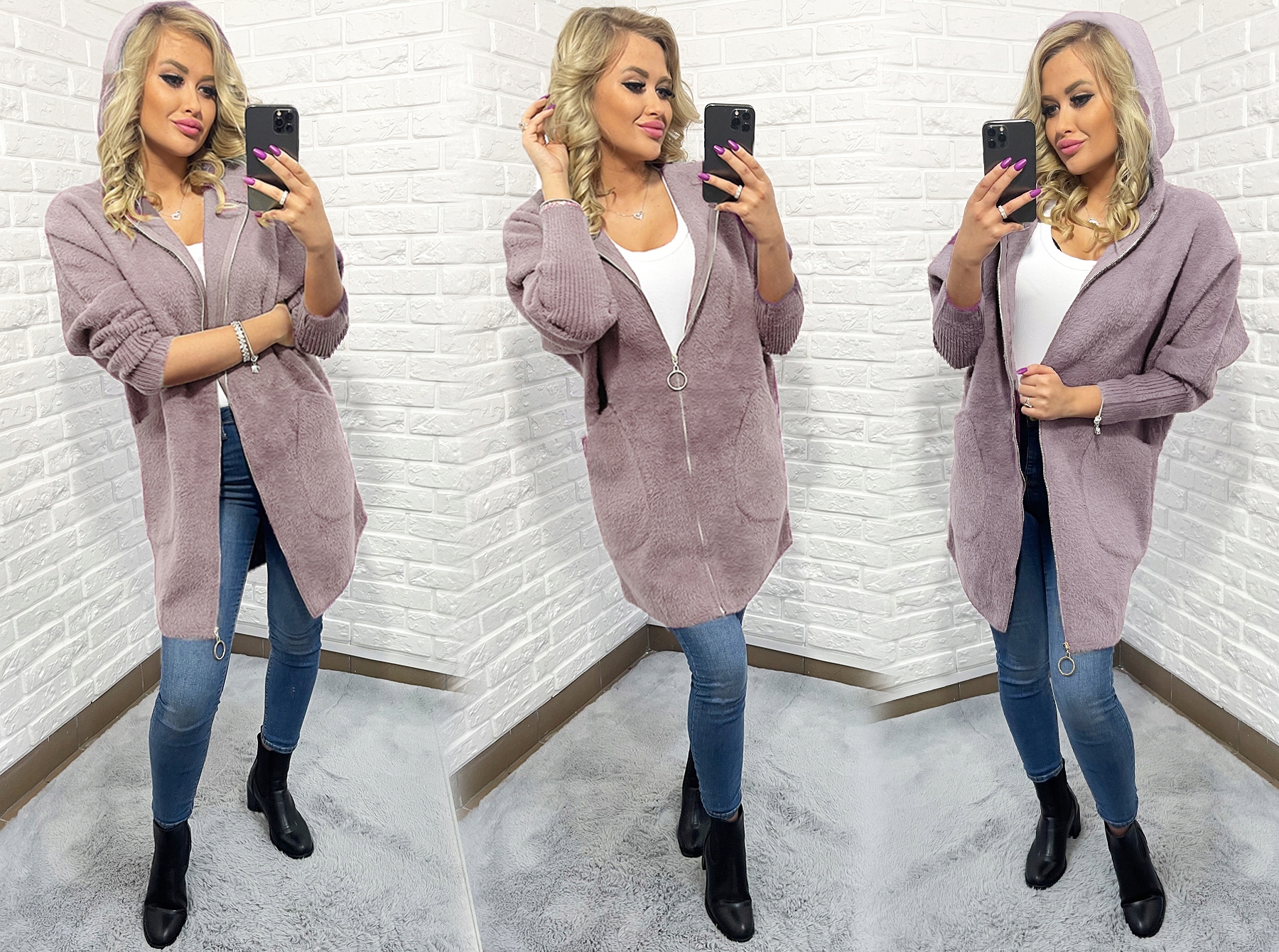 ALPAKI SUWAK PŁASZCZ WEŁNA KOLORY oversize DŁUGI ZGASZONY WRZOSOWY Marka Soprato