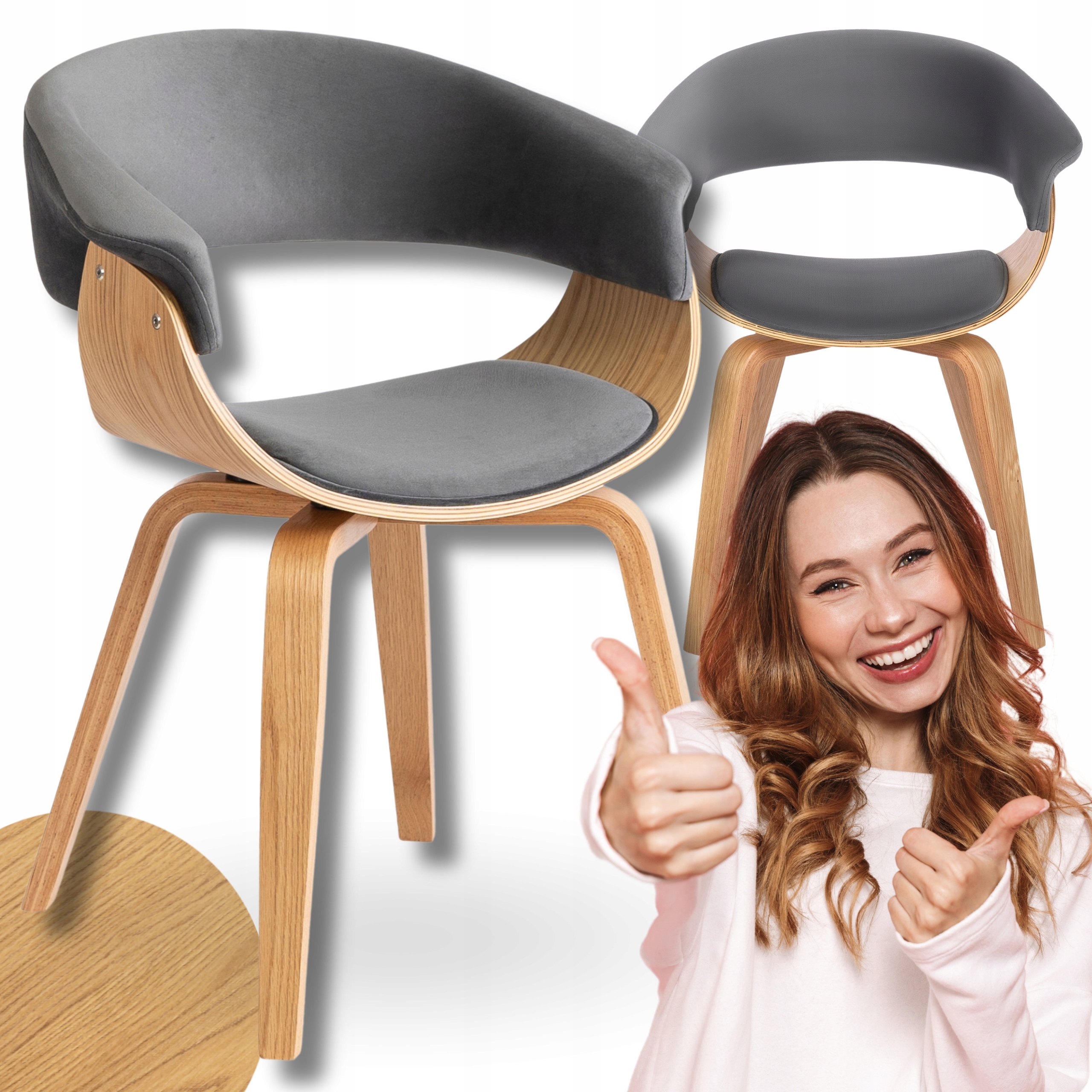 Čalouněná jídelní židle do obývacího pokoje Velurová ohýbaná Gary Šedý dub Loft