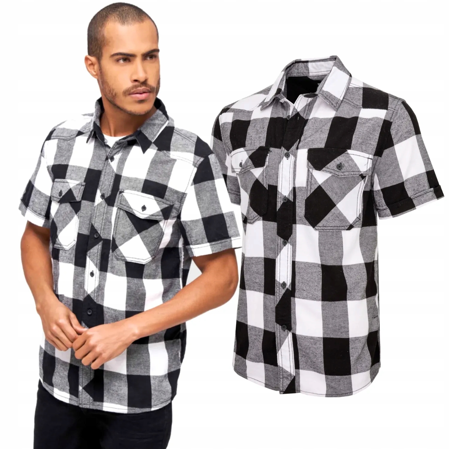 Košile s krátkým rukávem Brandit Checkshirt bílo-černá [XXL]