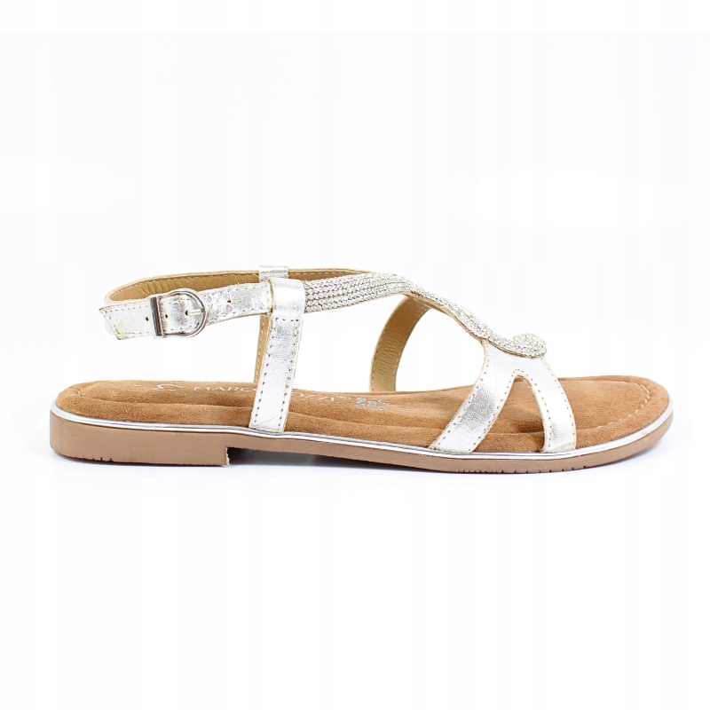 Stříbrné dámské kožené sandály s krystaly Marco Tozzi, velikost 28143, velikost 39