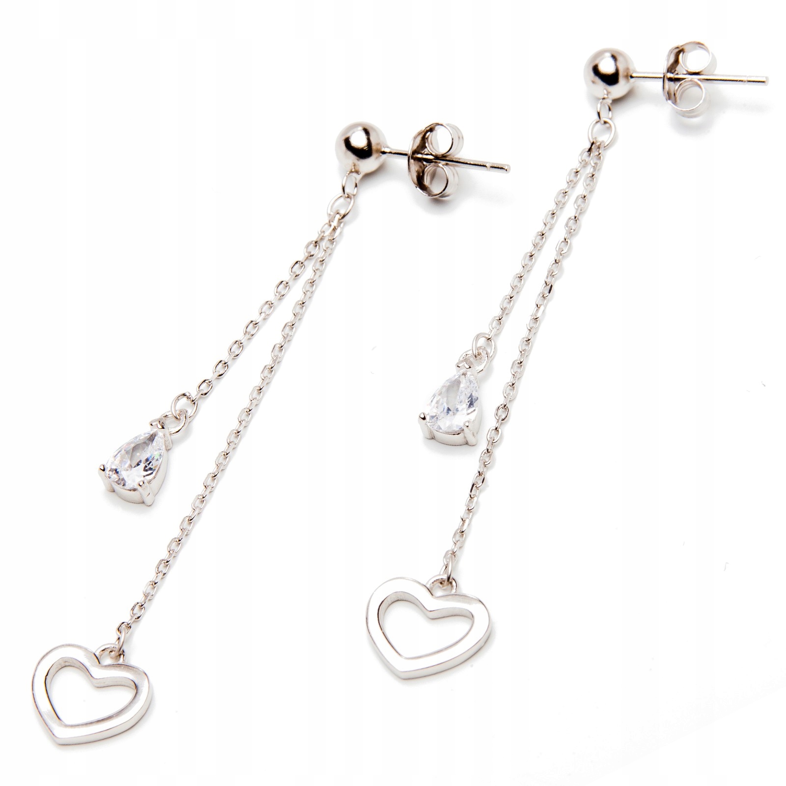 Stříbrné náušnice 925 srdíčko na řetízku