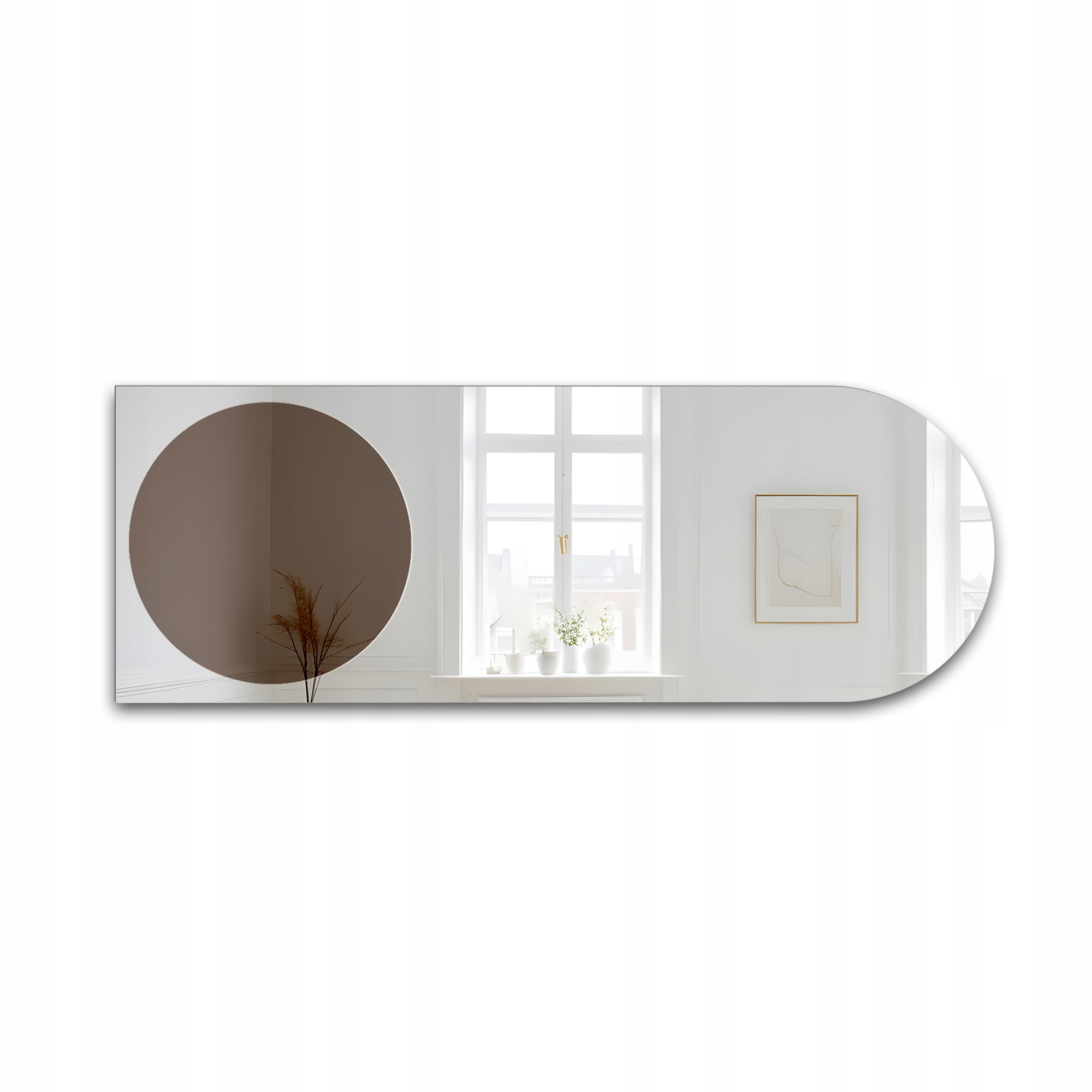 Zrcadlo polooválné Mocha Caramel s kulatou hnědou deskou 140x70