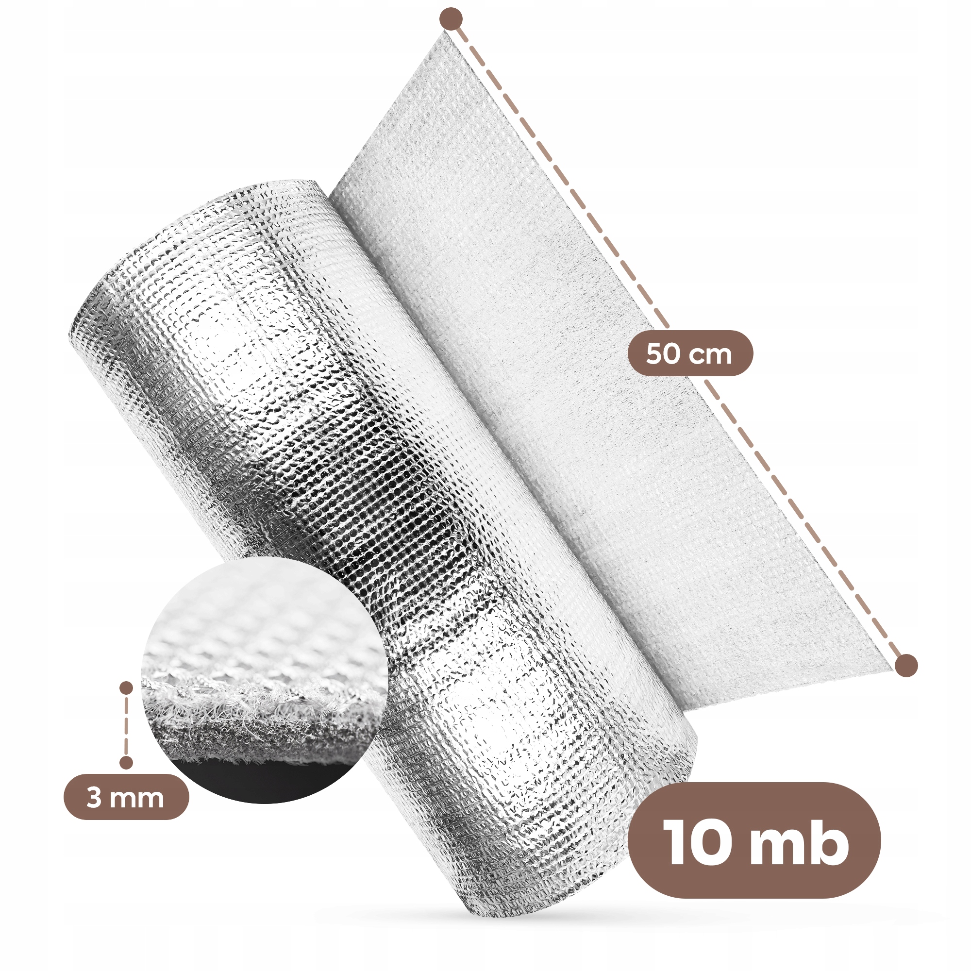 EKRAN ZAGRZEJNIKOWY ODBIJAJĄCY CIEPŁO MATA ALUMINIOWA PIANKA IZOLACYJNA 10m Szerokość 500 mm