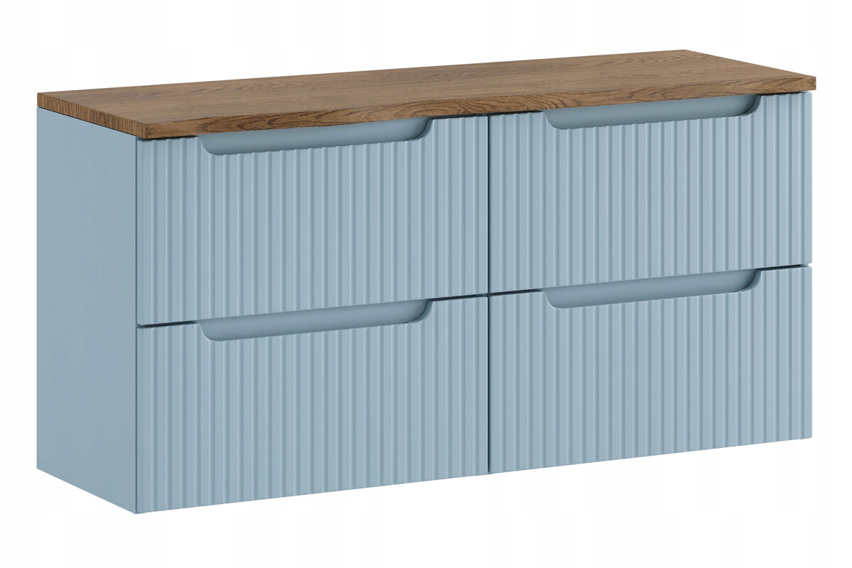Szafka łazienkowa pod umywalkę wisząca niebieski denim 120cm z blatem