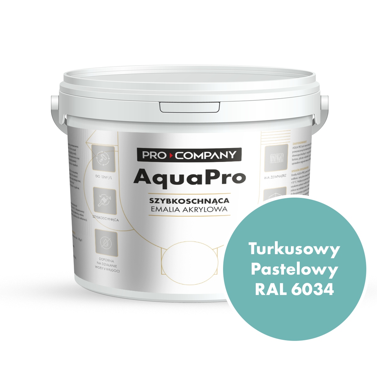 Aqua Pro Emalia Akrylowa Szybkoschnąca 10L Turkusowy Pastelowy Ral 6034