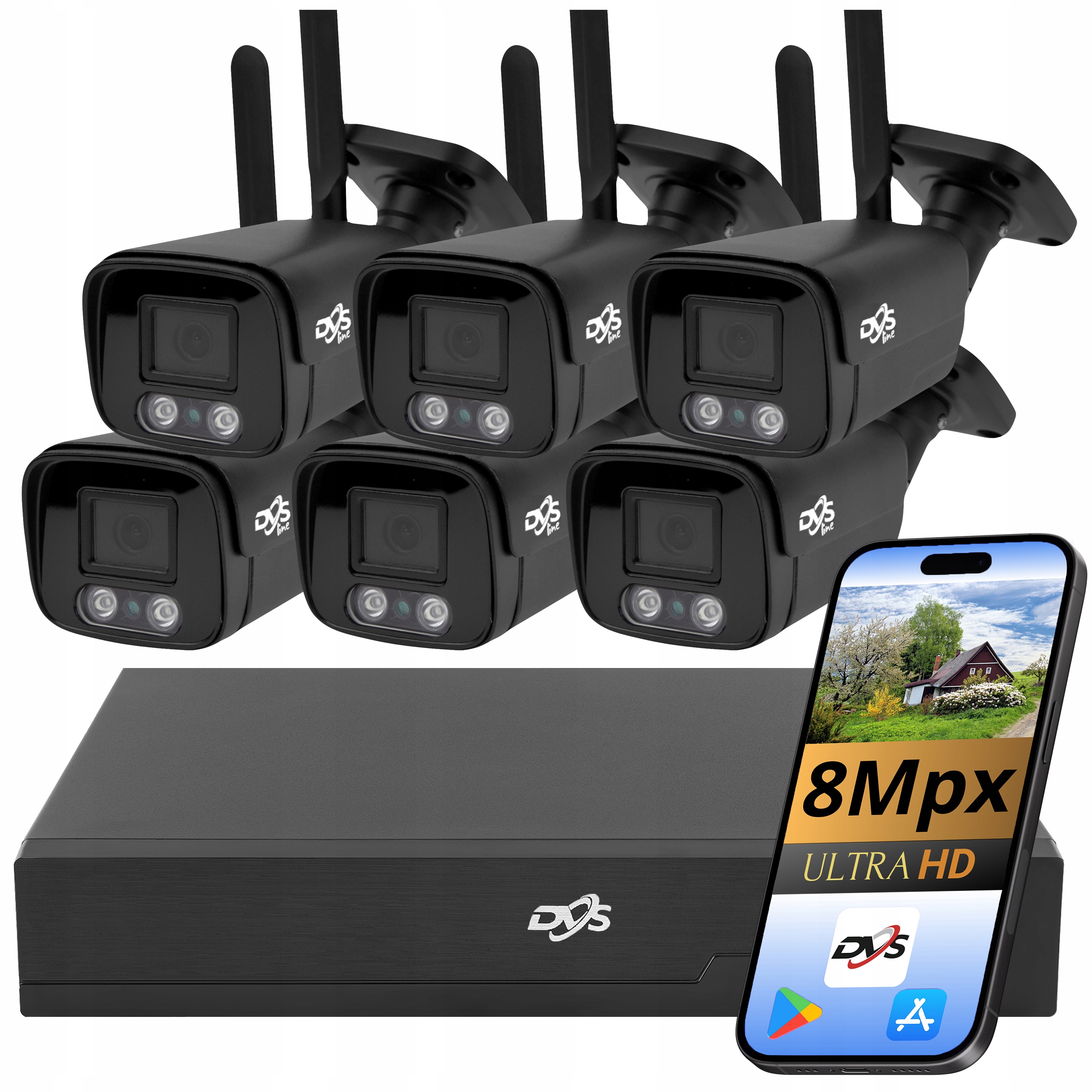 Sada Wifi Kamer 6 Černé Bezdrátové Kamery 4K 8Mpx Dvs Monitorovací Tuba