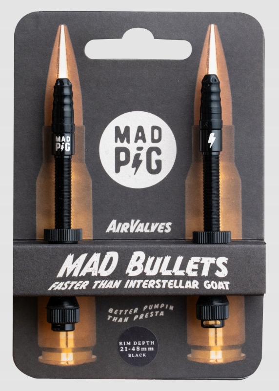 Ventily Tubeless Mad Pig Mad Bullets 21-48 mm Černé Velká propustnost