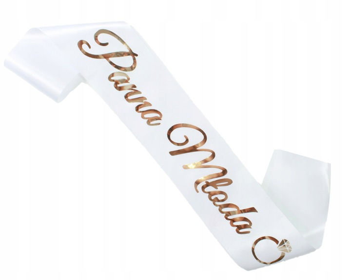 SZARFA PANNA MŁODA BIAŁA ZŁOTA WIECZÓR PANIEŃSKI SATYNOWA Z NADRUK GADŻETY