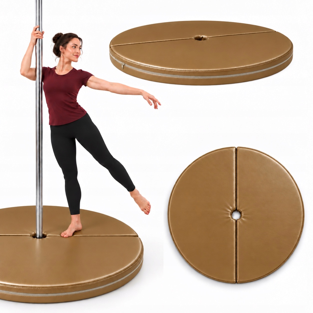 Matrace Pole Dance Zajišťovací Fitness 120x5 cm Zlatá Skládací Koženka Suchý Zip