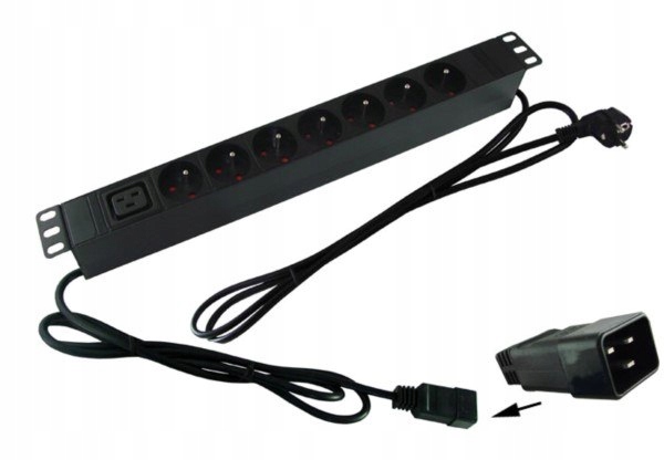 Zásuvková lišta 1U 19" 7 zásuvek C19 dvoupólová