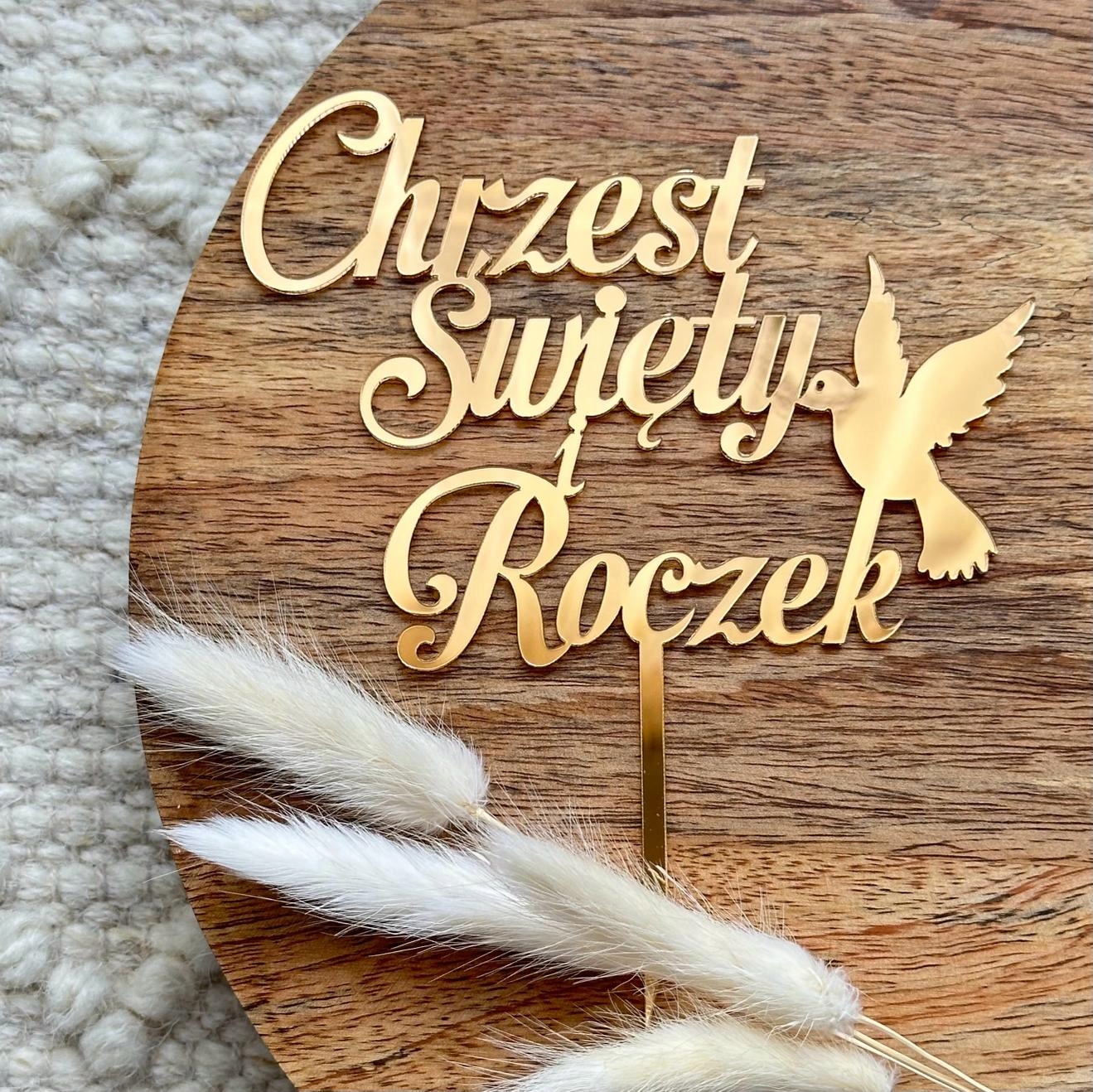 Chrzest Święty i Roczek w jednym Topper z gołąbkiem Złote PLEXI lustro 13cm Marka inny