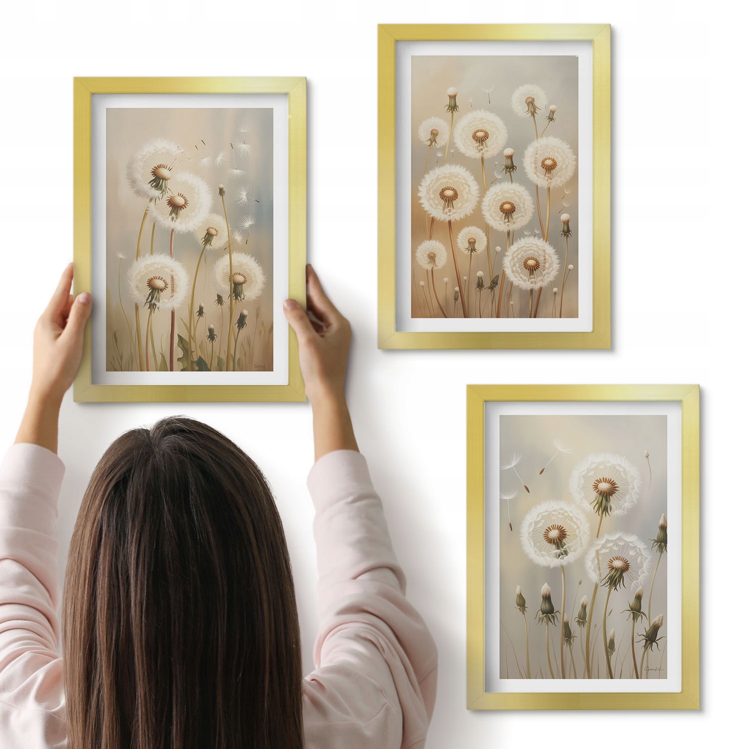 Sada fotodekorativních obrazů 3x 20x30 cm Bílé foukače světlé pozadí