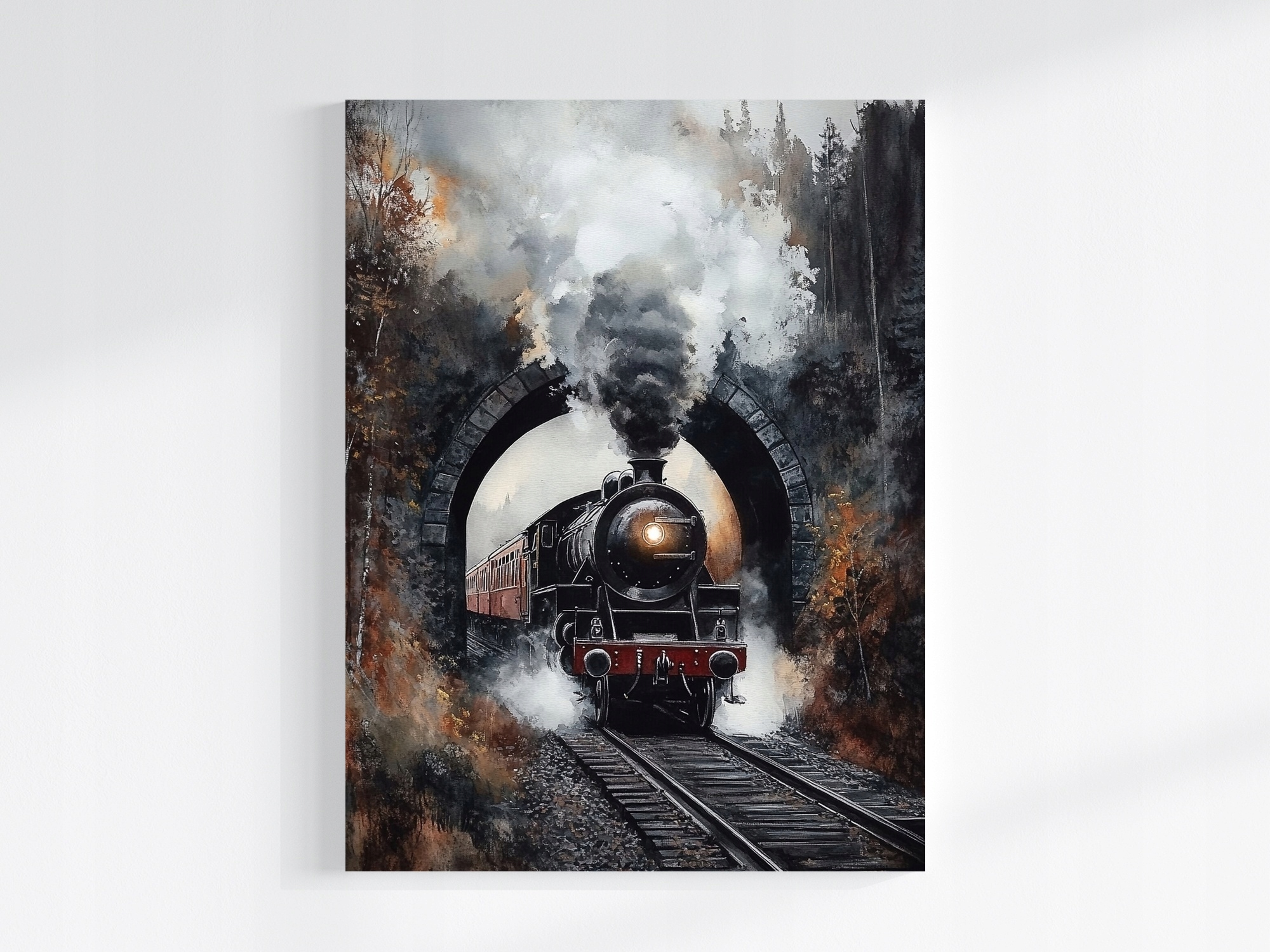 Obraz Na Plátně Canvas Parní Vlak Tunel Podzim Vintage Retro 75x100