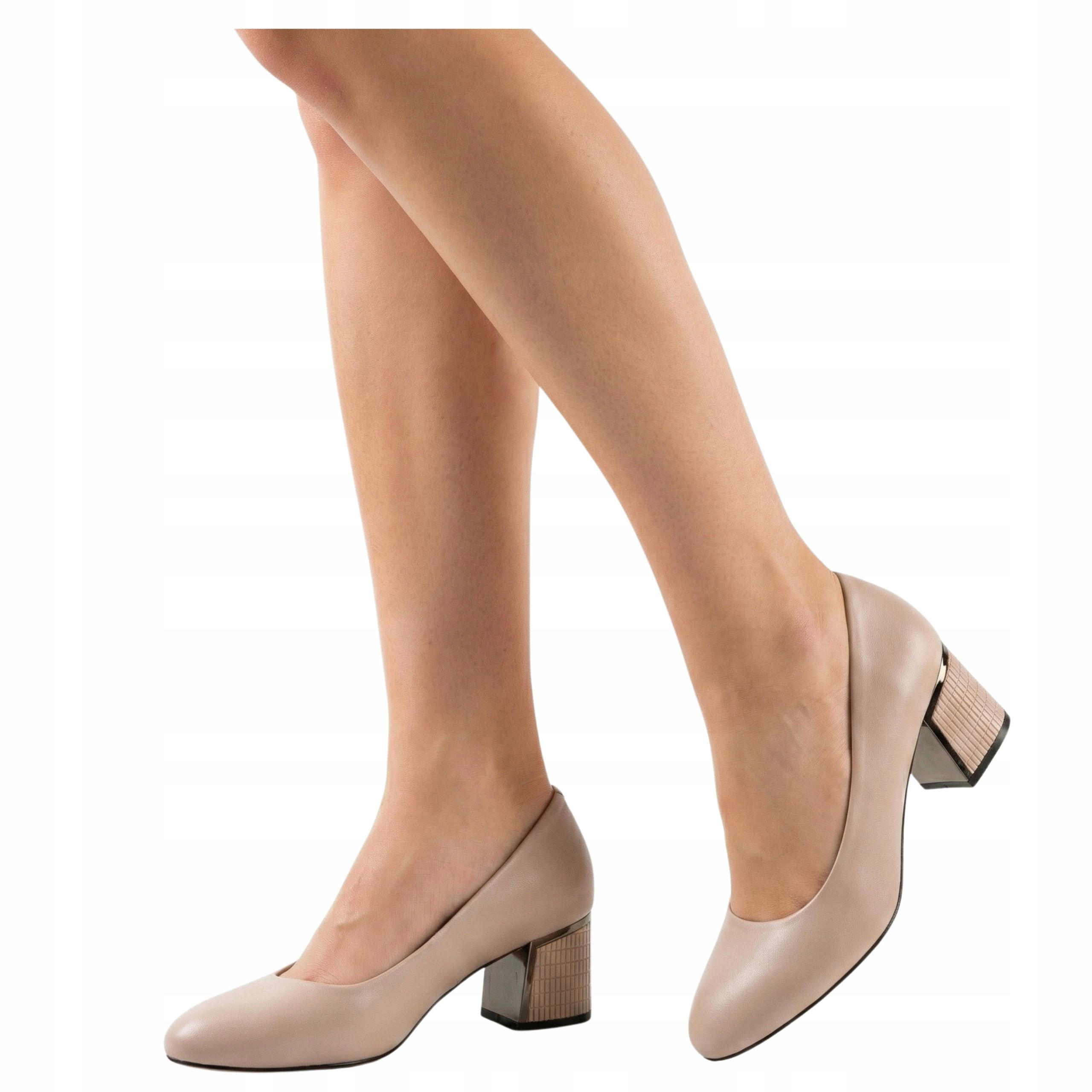 Czółenka Skórzane Buty Na Niskim Obcasie Klocku Półbuty 37