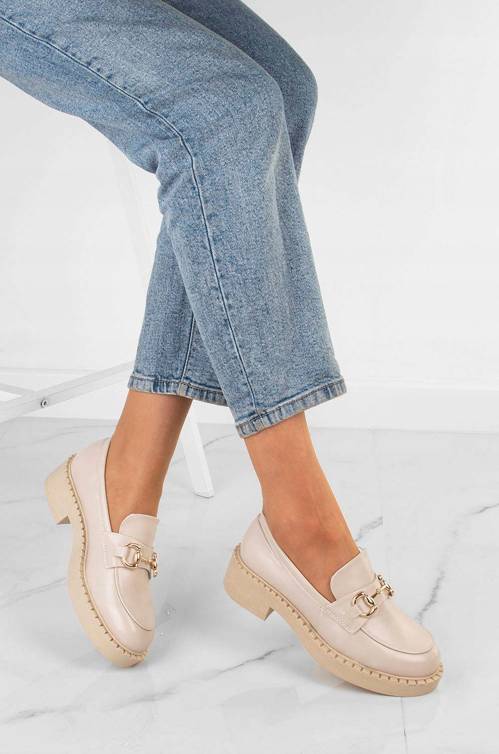 6464 BEŻOWE MOKASYNY PÓŁBUTY PLATFORMA ŁAŃCUCH 40 Marka inna