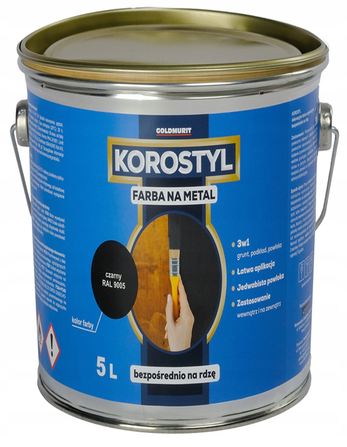 Korostyl Czarny Ral 9005 półmat 5L farba na metal 3w1 Goldmurit