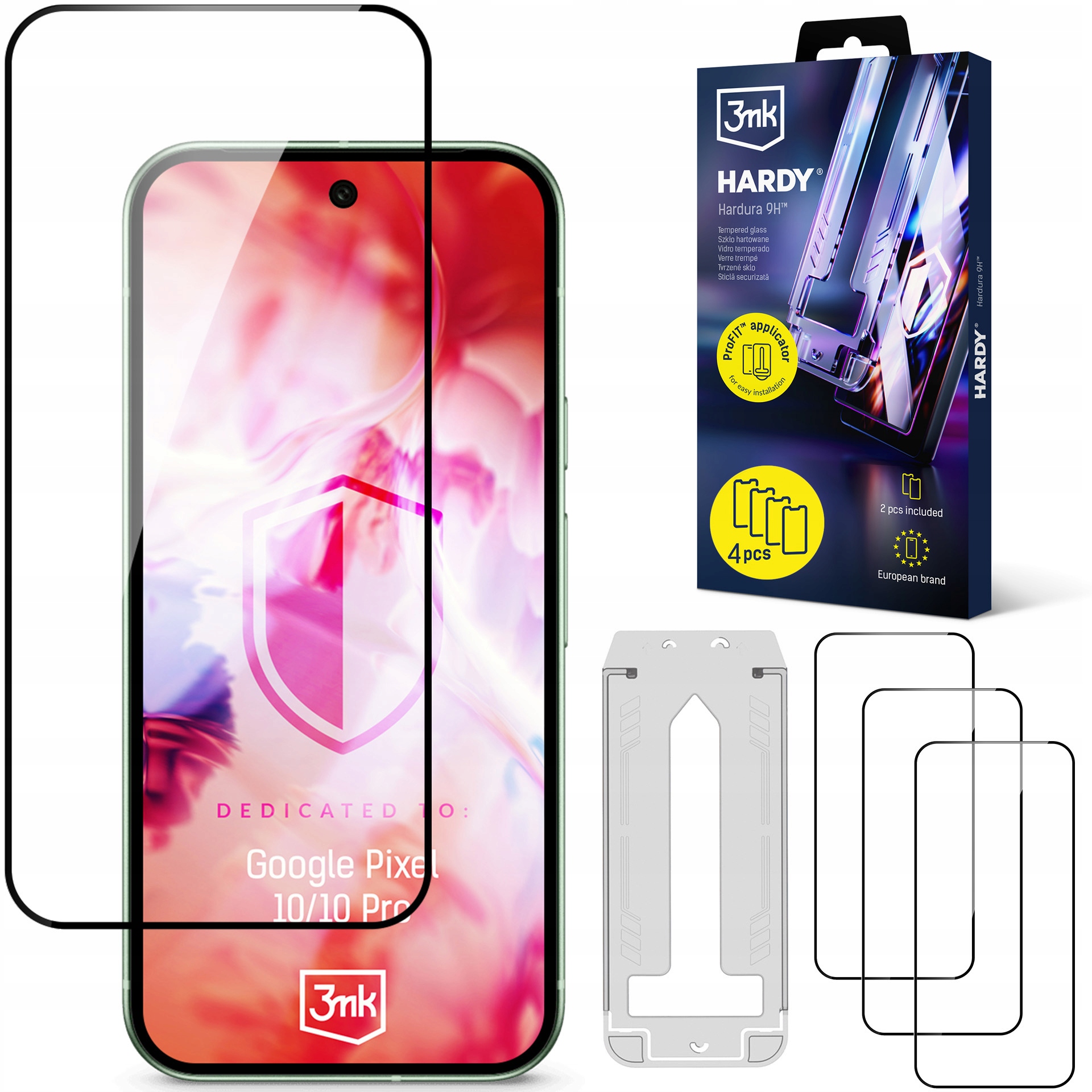 4x Szkło hartowane aplikator na Google Pixel 10/10 Pro 3mk Hardy Hardura