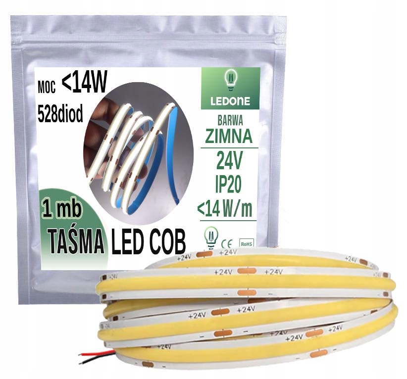 

Taśma Led Cob 24V 528 diod 14W na 1m linia Zimna