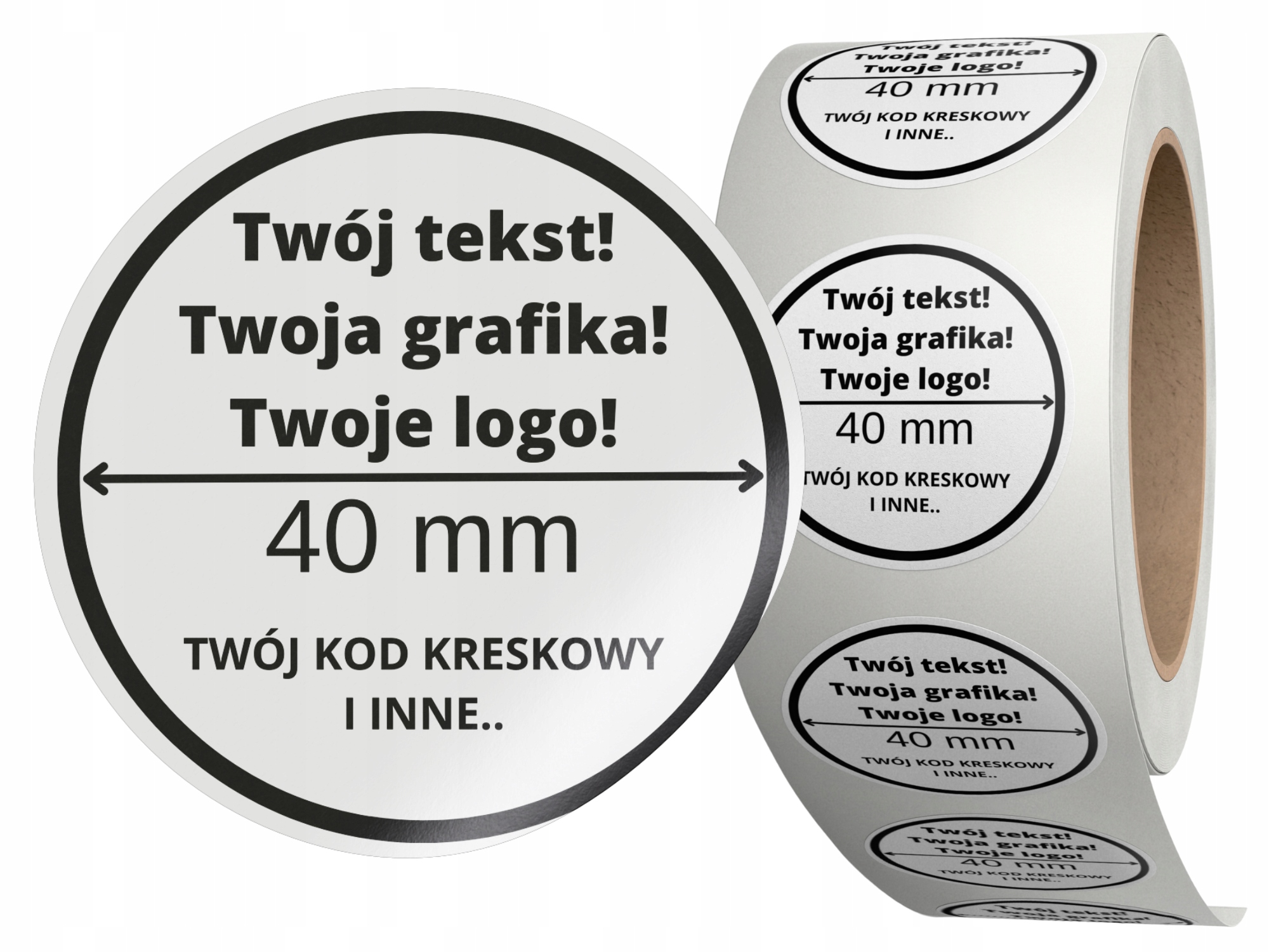 

Naklejki Twój Tekst Logo etykiety 200 szt Fi 40 mm