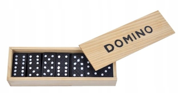 DOMINO DREWNIANE KLOCKI GRA RODZINNA + PUDEŁKO