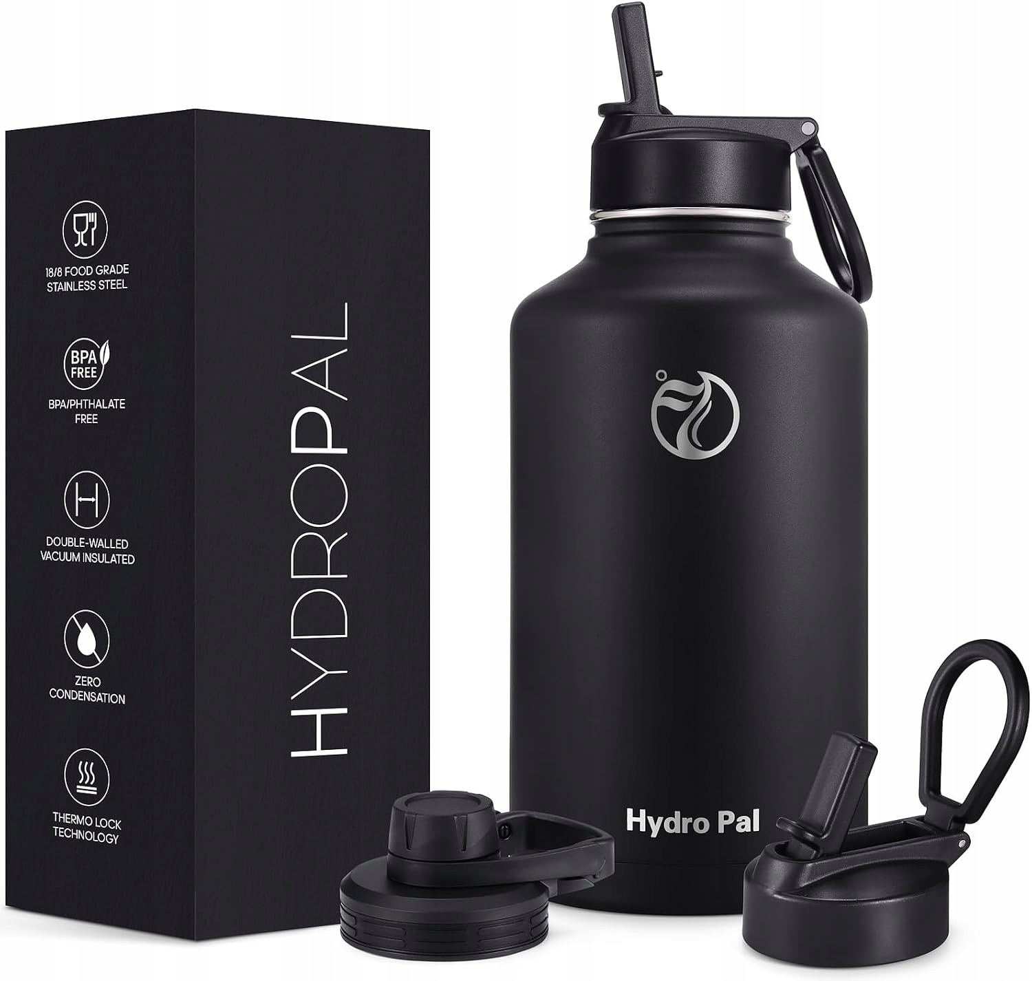 HydroPal termoláhev 1,9L nerezová ocel termoska s brčkem, černá