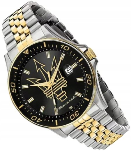 Pánské Hodinky Maserati R8853140009 Černý Ciferník Stříbrno-zlatý Náramek