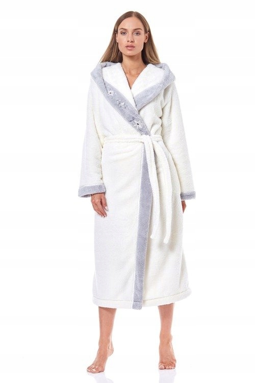 Dámský župan L&L 9145 Hft ecru s kapucí, teplý, velikost 4XL