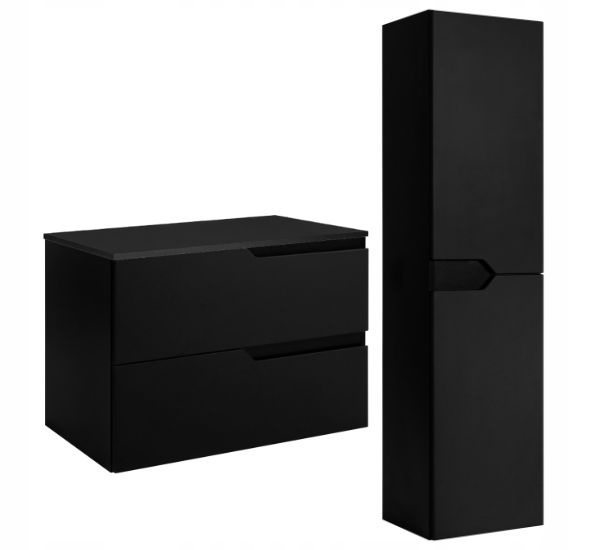 Sada závěsná koupelnová skříňka 80 sloupků 136 Přední části Mdf Blat Černá